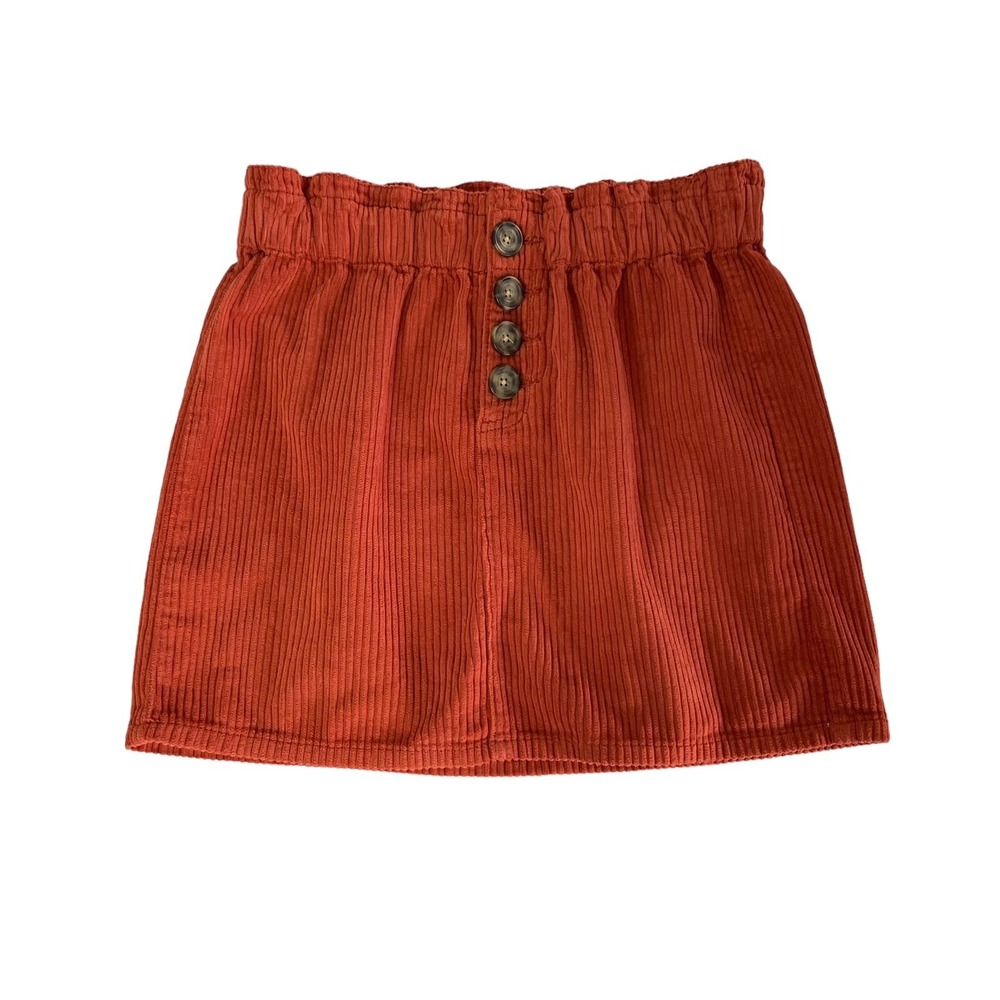 Pacsun Rust Corduroy Mini Skirt 25 Paperbag Waist Button Front Fall Aesthetic
